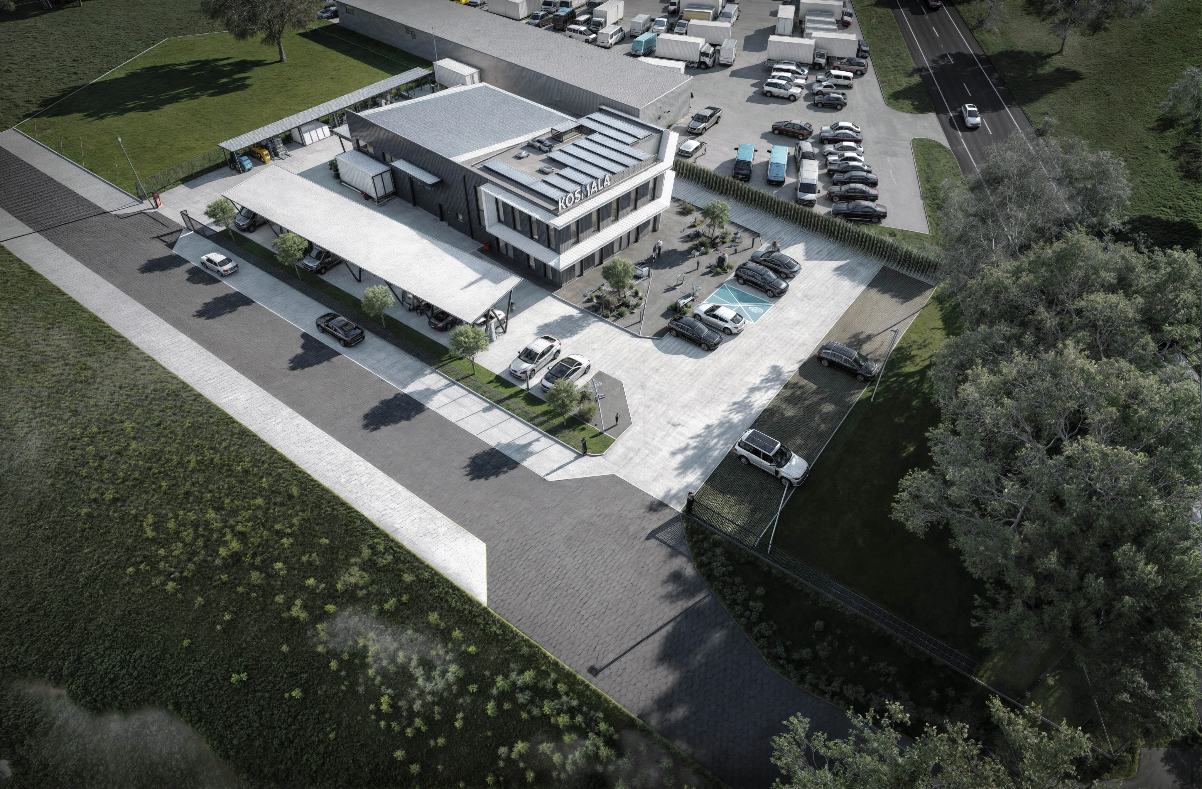 Wizualizacja elewacji budynek biurowo-magazynowy KOSMALA Leszno